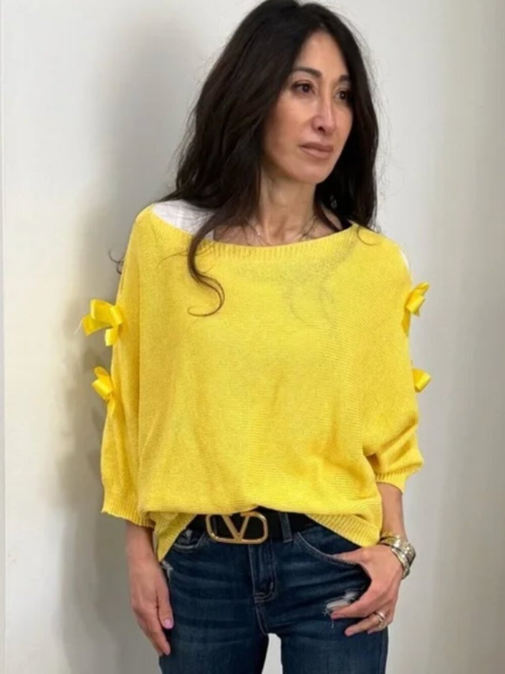 MADE IN ITALY Cotton Sweater with Bow Details